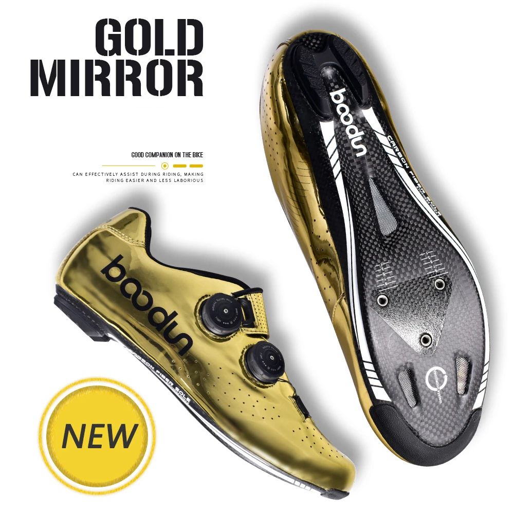 

boodun 2020 New gold Road Cycling Shoes road bike Self-Locking Shoes Carbon Fiber Ultralight professional Bicycle Racing Shoes