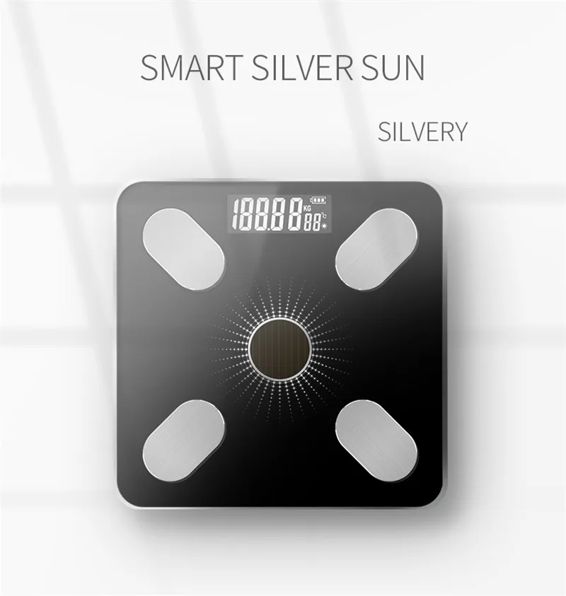 Bluetooth-весы напольные весы для тела, весы для ванной, смарт-дисплей с подсветкой, солнечные электронные весы, весы для жира тела, мышечная масса BMI