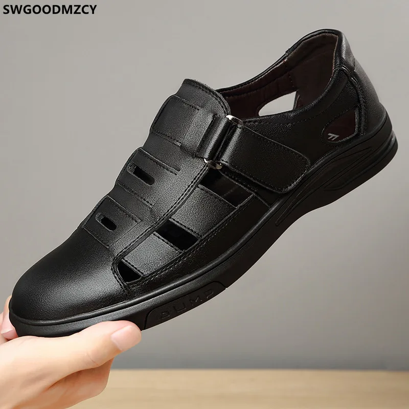 Сандалии мужские кожаные повседневные пляжные босоножки для офиса модная обувь