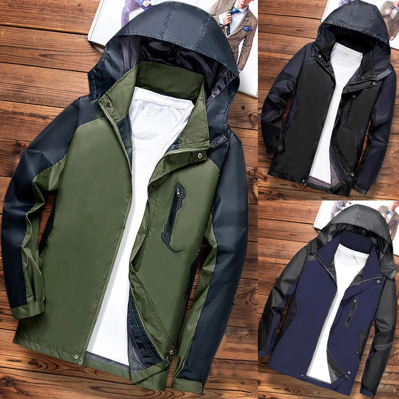 

Male Tops Outwear New Vogue Autumn Coat Hooded Long Sleeve Men Patchwork Outdoor Tops