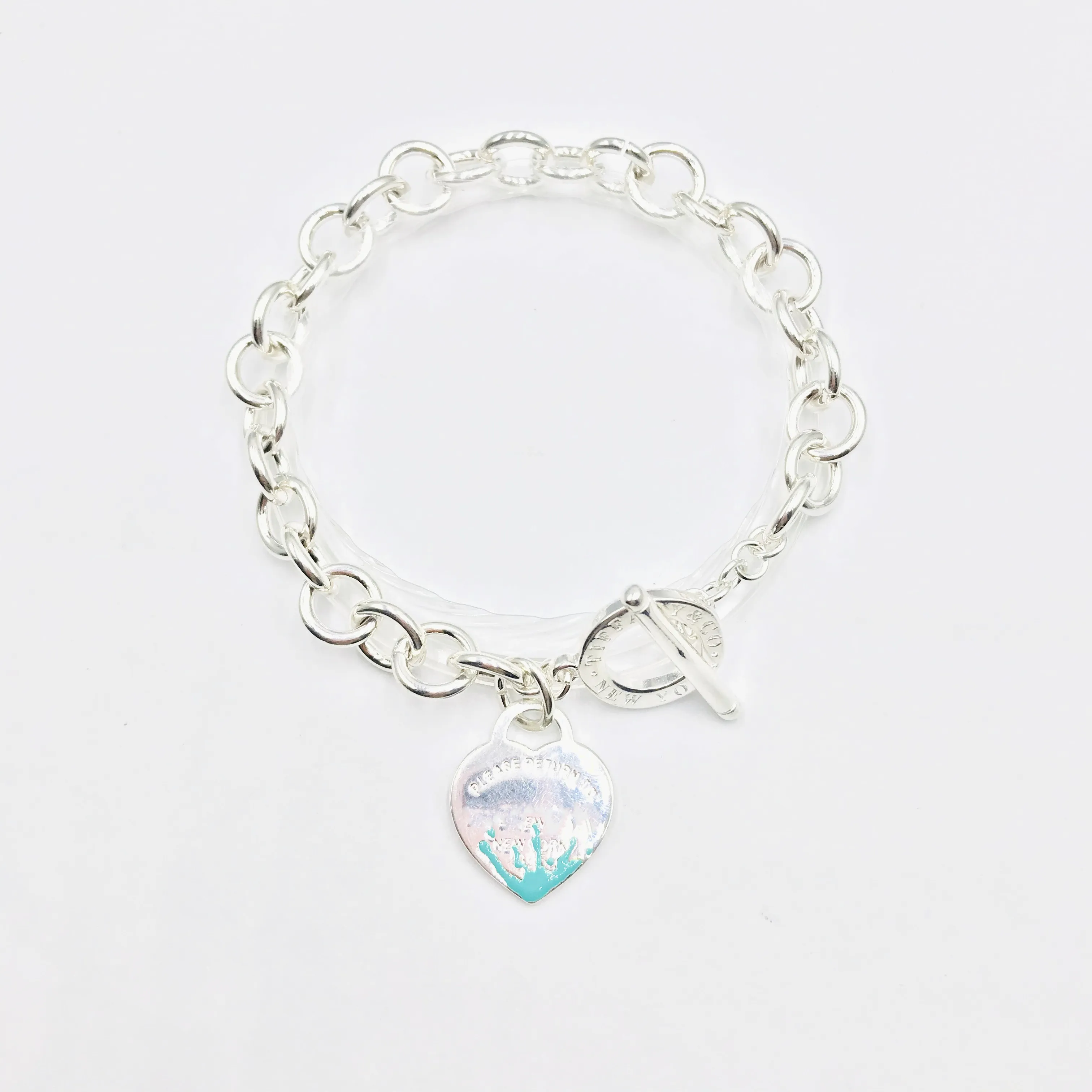 

1:1 925 sterling silver enamel ladies classic heart-shaped label bracelet European and American popular women holiday gifts