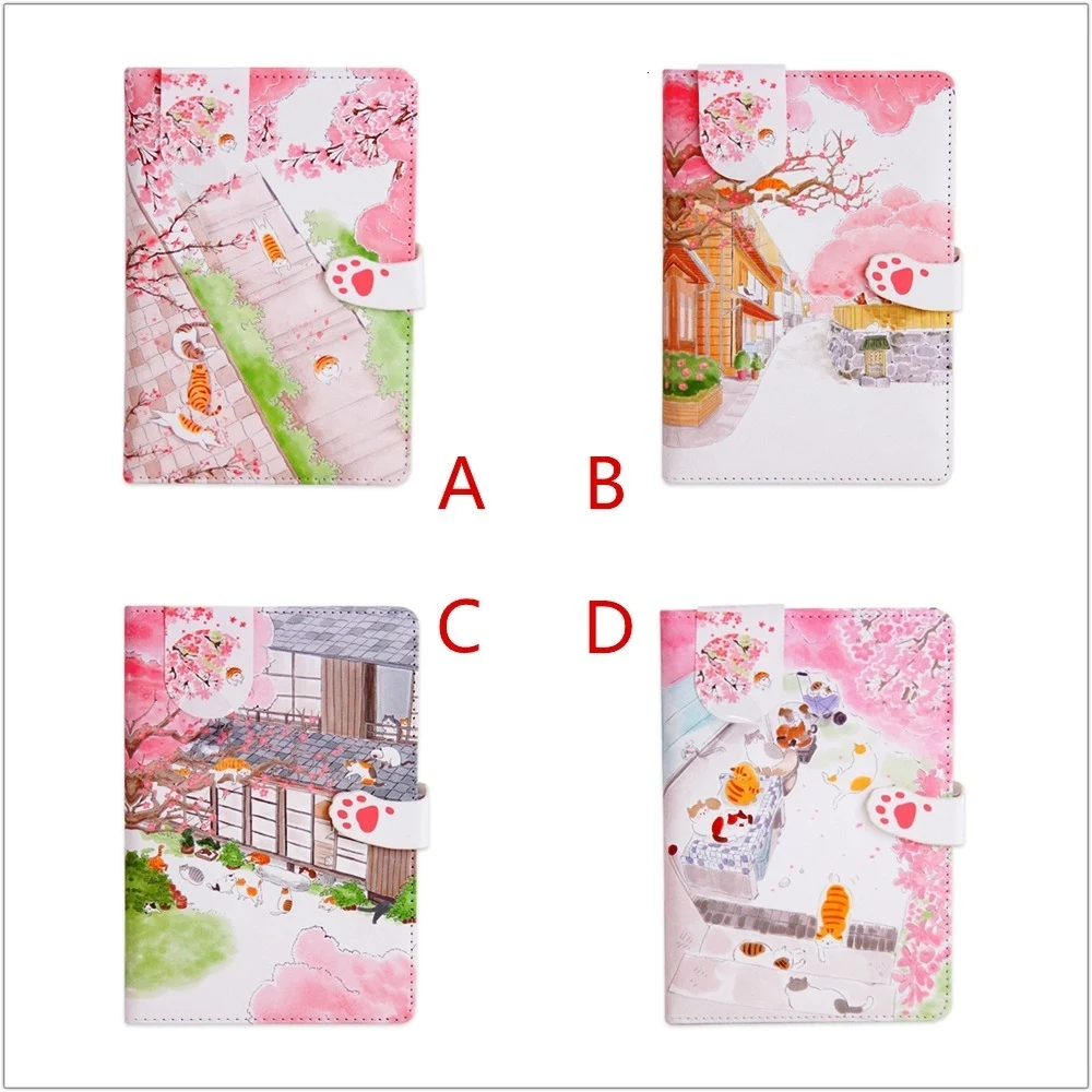 "Sakura Cat v3" Faux Leather Journal Diary Cute Journal Study Notebook Notepad Beautiful Stationery Gift