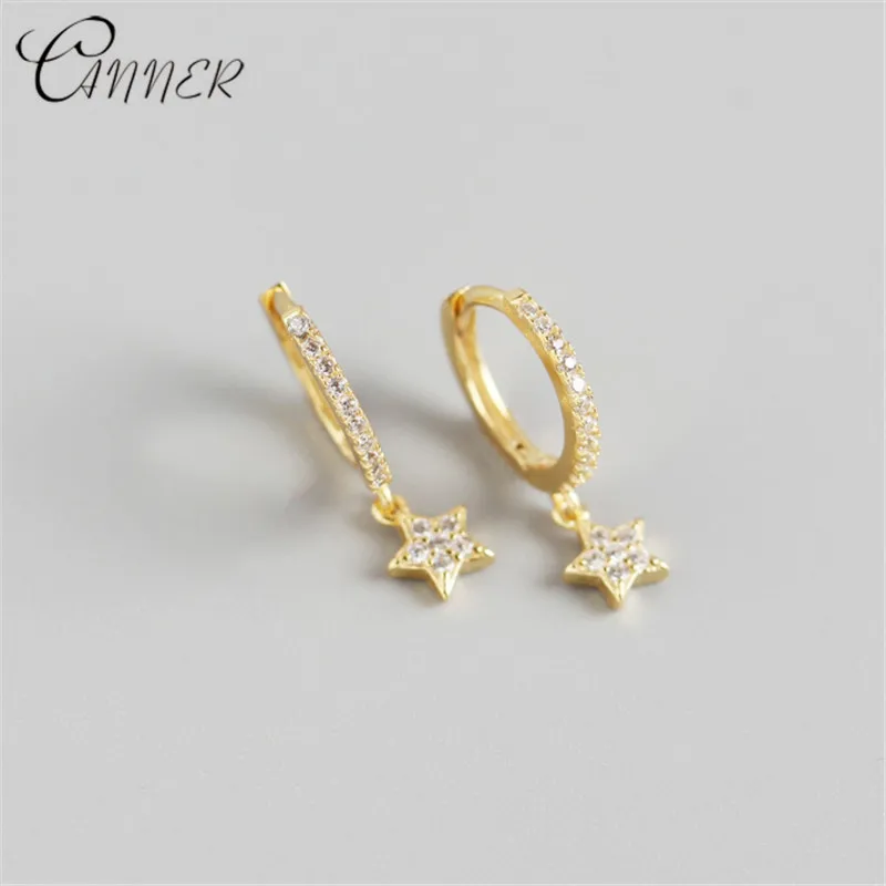

CANNER Small Hoop Earrings for Women Gold Star Hoop Earrings 925 Sterling Silver Rould Circle Earrings Korean Jewelry Party Gift
