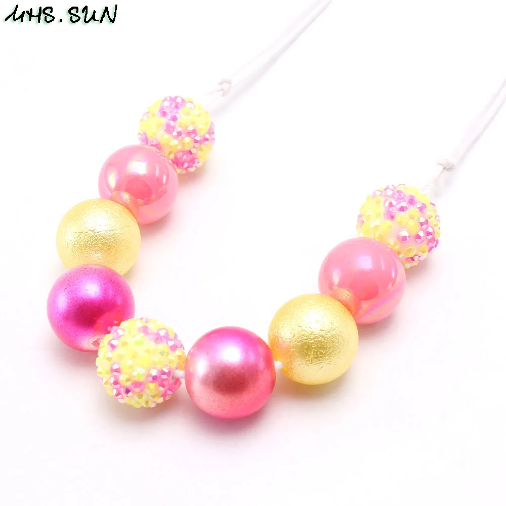 MHS.SUN New design baby chunky beads necklace diy red color bubblegum beaded necklace for kids girls adjustable rope jewelry 1pc