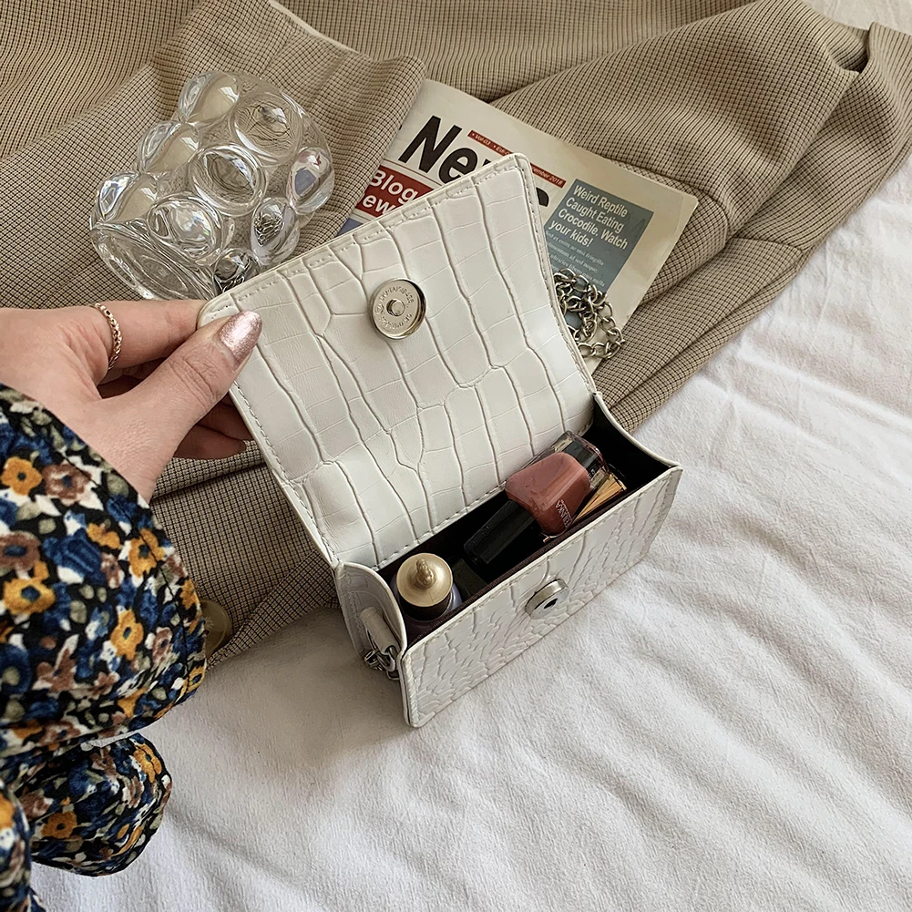 

Fashion Alligator Pattern Flap Top-handle Shoulder Messenger Crossbody Bag Women Casual PU Leather Small Square Purse Chain Bags