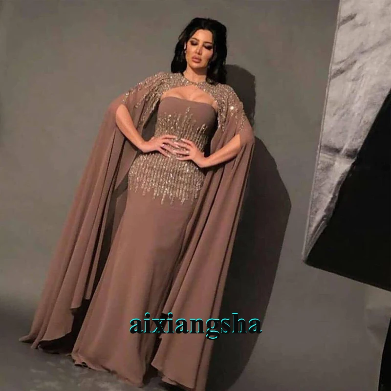 Мусульманское шифоновое вечернее платье с блестящими бусинами накидка для
