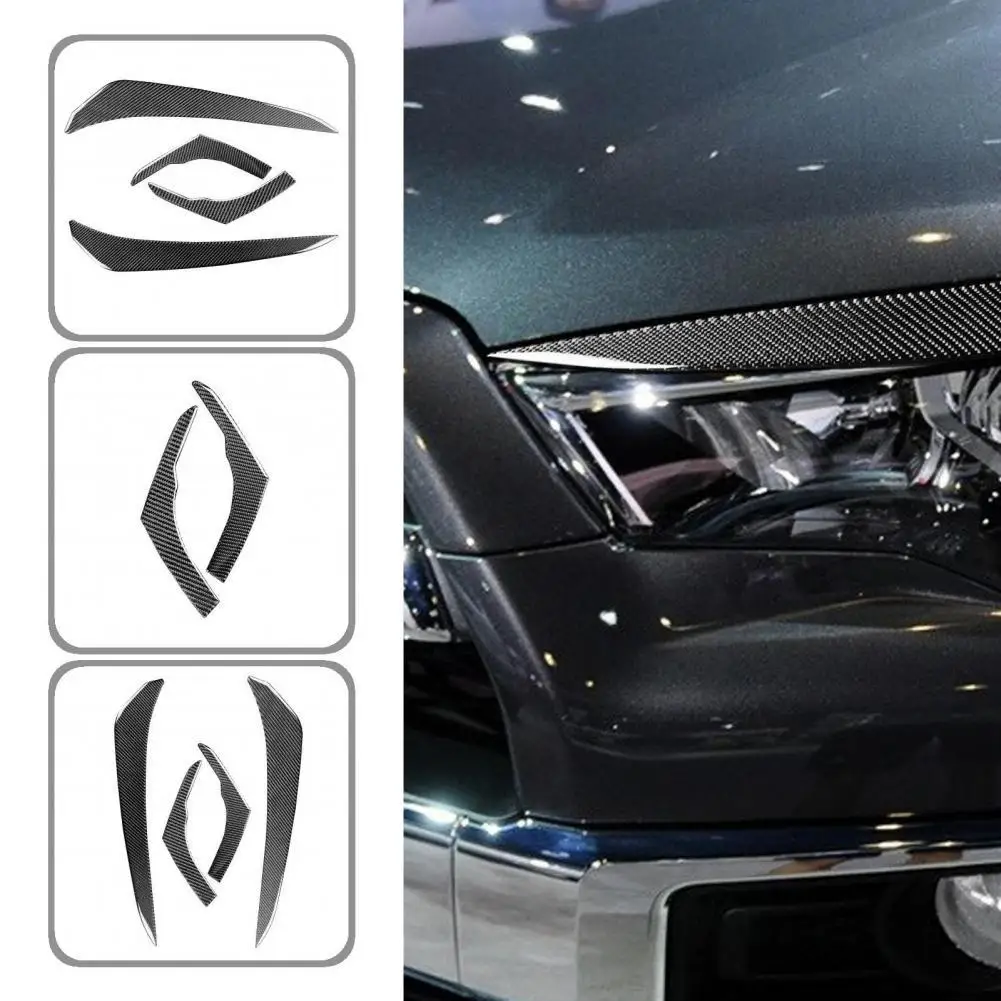 Carbon Fiber 4Pcs Excellent Car Headlight Eyebrow Trim Stable Headlight Eyelid Trim Self-adhesive