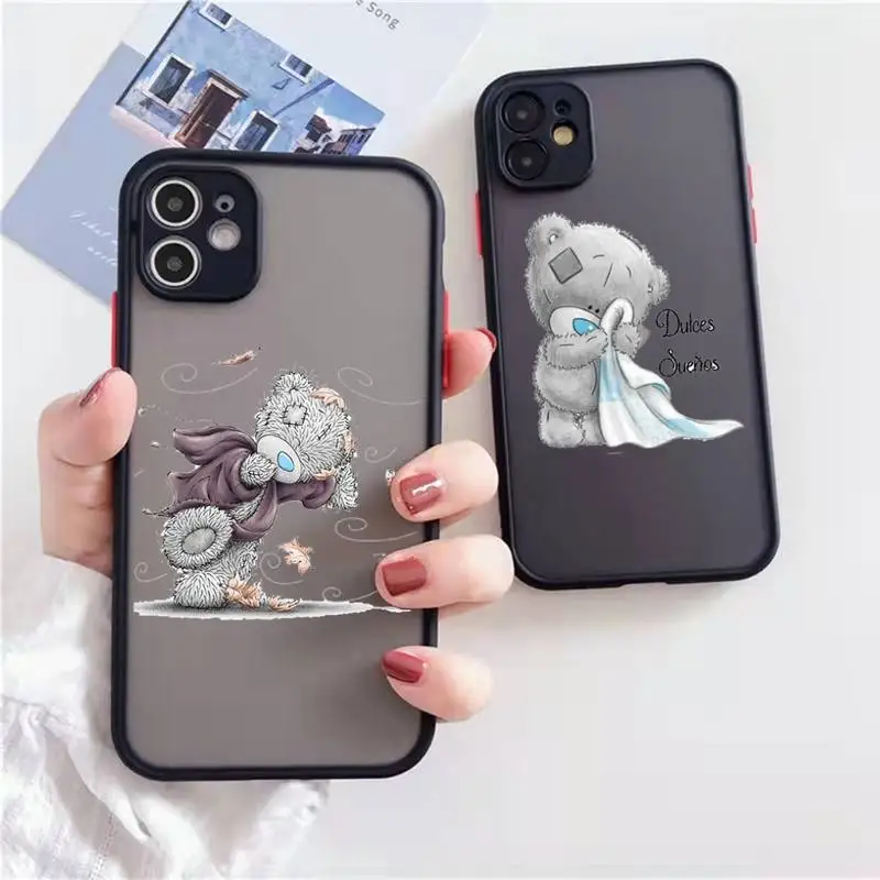 

Lovely Teddy bear cartoon animal Phone Case matte transparent For iphone 7 8 11 12 13 plus mini x xs xr pro max cover