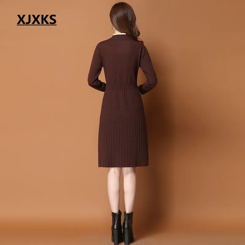 XJXKS 2020 Новое весеннее женское трикотажное платье высокого качества удобный