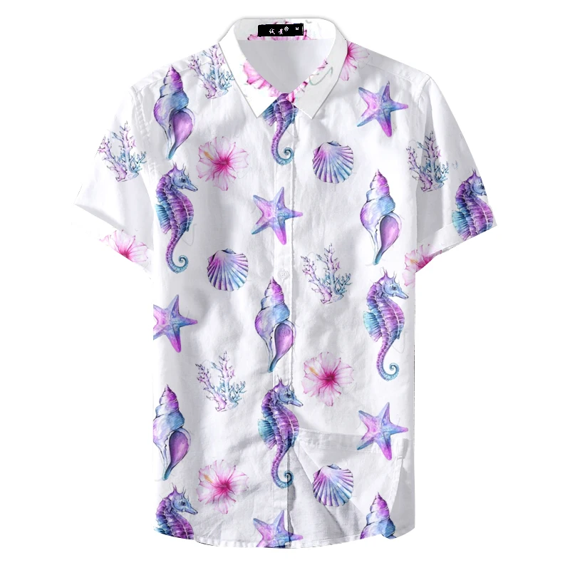 2019 Летняя мужская рубашка corta оболочки с милым принтом Повседневная