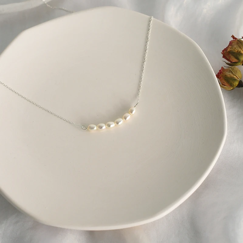 Женское ожерелье из серебра 925 пробы с натуральным пресноводным
