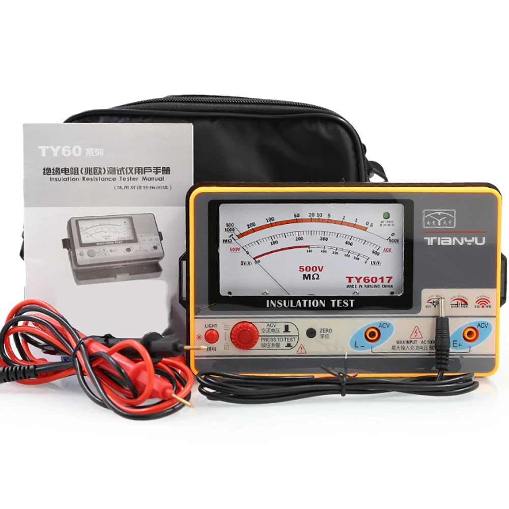 

Электронный указатель тестер сопротивления изоляции TY6017 500 в диапазон тестирования напряжения 0,5-МОМ с портативной сумкой