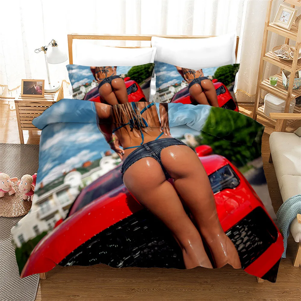 

3D Digital Bikini Bedding Set,Duvet Cover + Pillowcase,Popular Style 2/3 pcs.(No padding No sheet) queen bedding set