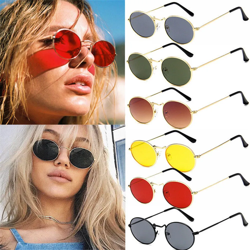 

Women Vintage Retro Oval Sunglasses Ellipse Metal Frame Glasses Trendy Fashion Shades Radiation Protection Okulary Soneczne #W5