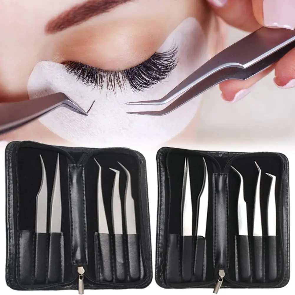 5pcs Stainless Steel Flower Curling Tweezers Eyelash Lash Curler Eyelash Extension Precision Tool Curved Straight Clip JIU01-05