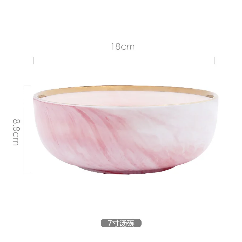 7 inch bowl 1 шт. Мраморное керамическое розовое обеденное блюдо из риса, салат, лапша, миска, Высококачественная столовая посуда, кухонный инструмент для приготовления пищи, суповые тарелки, набор посуды - Цвет: 7 inch bowl