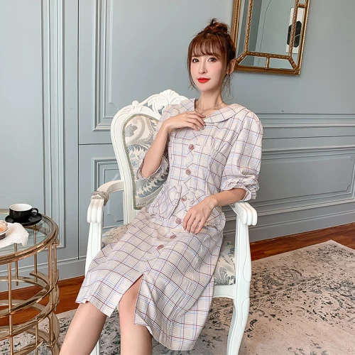 Художественное винтажное платье в клетку стиле ретро с воротником Питер Пэн для