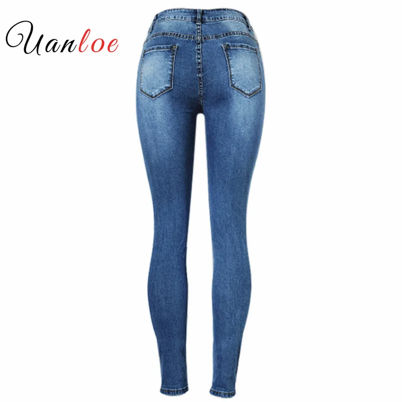 Женские джинсы в стиле знаменитостей модные синие узкие потертые с низкой