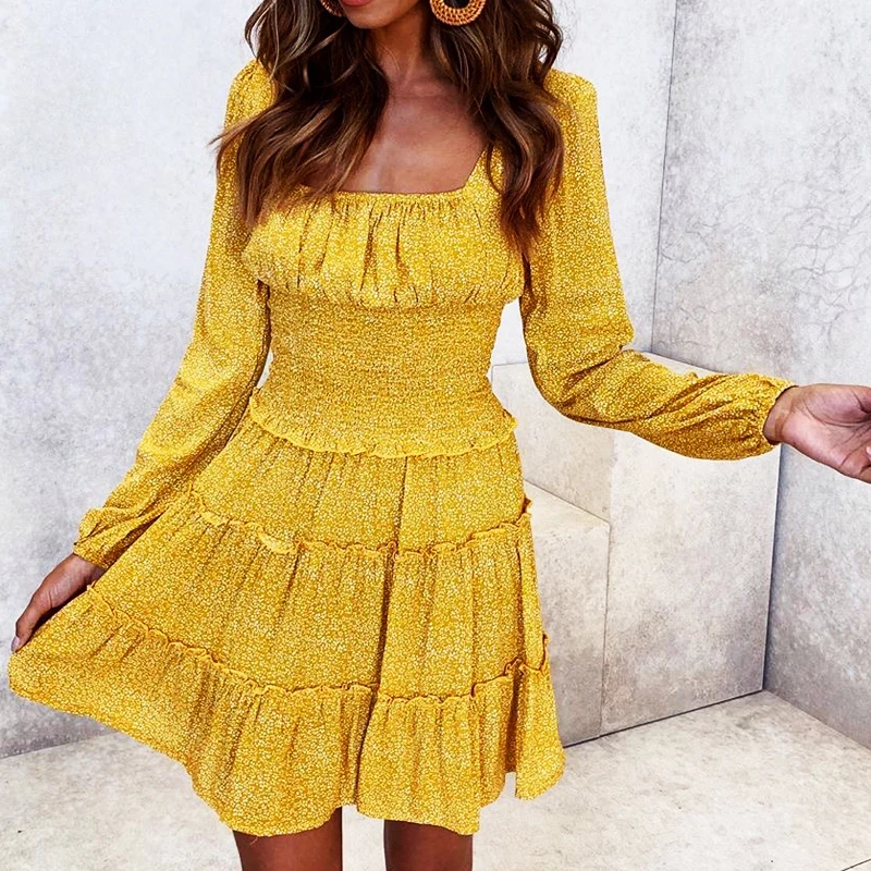 Женское пляжное платье с оборками элегантное облегающее длинным рукавом и