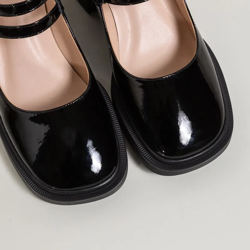 

Fashion Mary Jane Shoes Women New 2021 Spring Platform Real Leather Square Toe Retro Cosplay Chunky High Heels Pumps Woman Black