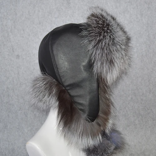 sliver fox fur 1 Горячая Распродажа, женская шапка из натурального меха лисы, зимняя шапка-ушанка, шапка-бомбер, шапка для снежной погоды, толстый теплый мех, натуральная кожа, шапка s - Цвет: sliver fox fur 1