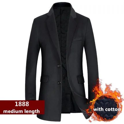 black cotton Мужское шерстяное пальто, Осень-зима, новое деловое повседневное шерстяное пальто, однобортный длинный Тренч, шерстяное пальто выше колена, твидовое пальто - Цвет: black cotton