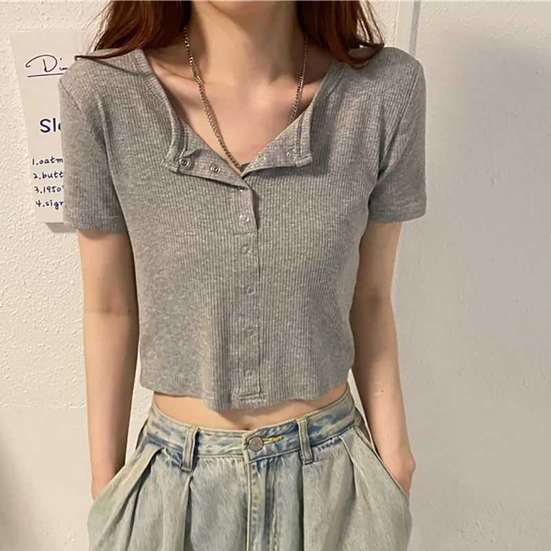 

T-shirt Female Korean Version Of Pure Cotton Short-Sleeved Round Neck T-Shirt 2021 New Summer Slim Invisible Cardigan Top