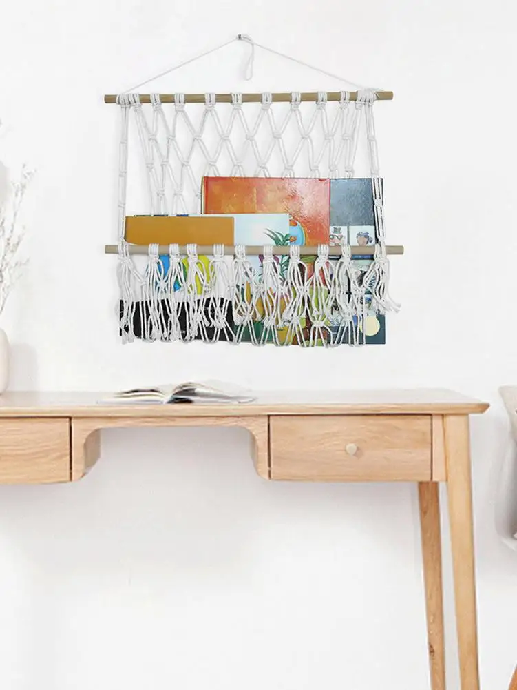 Cotton Rope Storage Rack Magazine Macrame Wall Hanging Shelf Tapestry With Unique Design For Indoor Weddings Or Out | Дом и сад