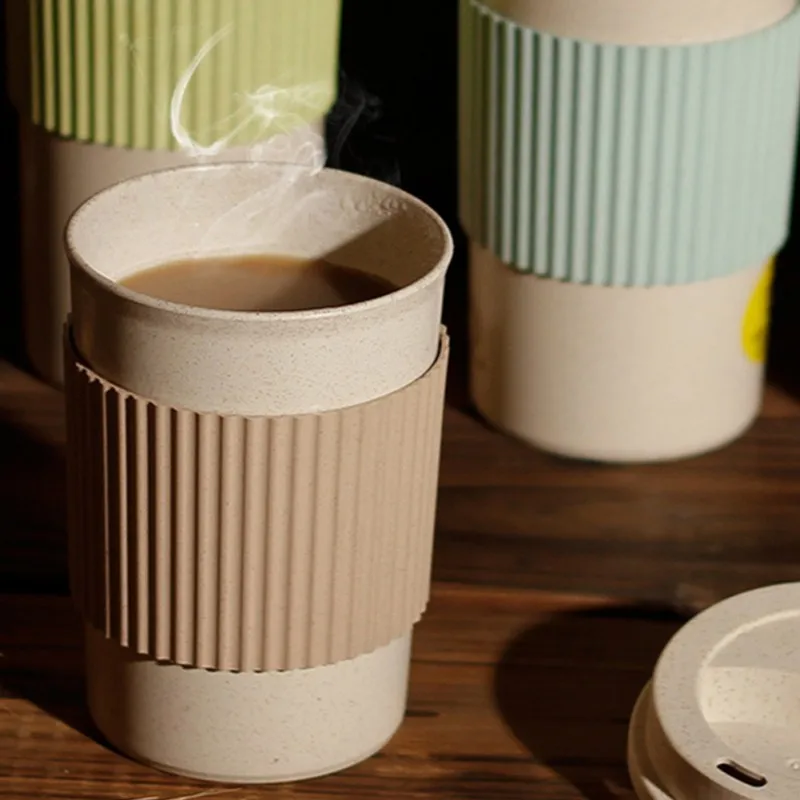 Double-wall Coffee Cup Insulation Eco-friendly Wheat Fiber Straw Travel Mug Leakproof Gift Mugs | Дом и сад