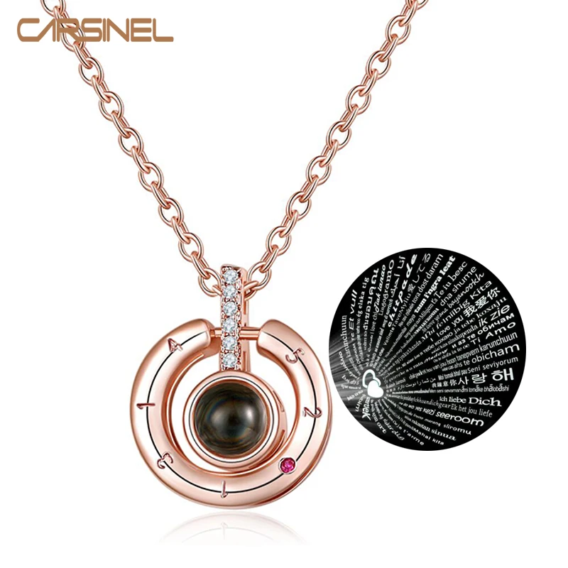CARSINEL Мода 100 языков I love you Проецирование кулон ожерелье для женщин и мужчин ожерелье с кристаллами из циркона Свадебные украшения