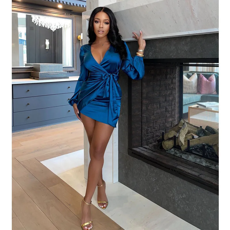 

Fall Irregular V-neck Nightclub Sexy Dress Party Dresses for Women Lounge Vacation Club Gothic Clothes Streetwear Wholesale