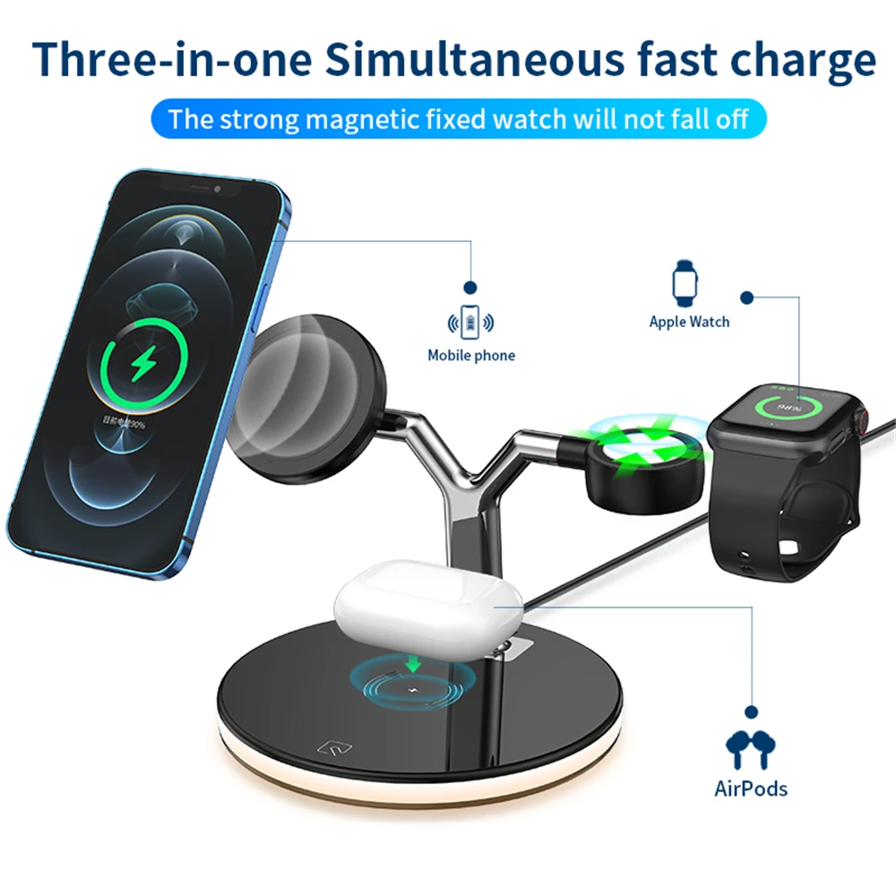 

3 in 1 Magnetic Wireless Charger 15W Fast Charging Station for Mags afe for iPhone 12 pro Max Chargers for Apple Watch Airpods