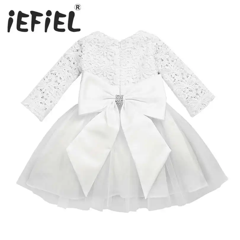 

Toddler Infant Baby Flower Girls Dress Lace Big Bow Baptism Dresses for Girls 1st year birthday party wedding baby clothing