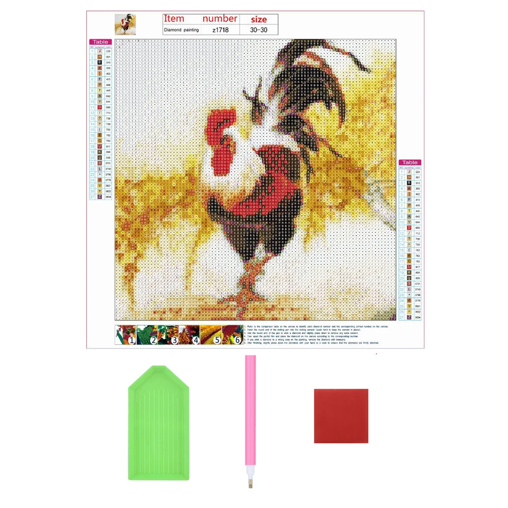 Полный АЛМАЗ КАРТИНА 30x30 см набор петух горный хрусталь Украшение дома стены DIY