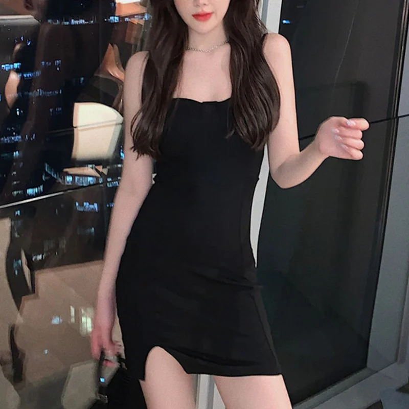 

Women 2021 Sexy Spaghetti Strap Fashion Zebra Print Mini Dress Vintage Backless Slim Straps Female Split Dresses Vestidos