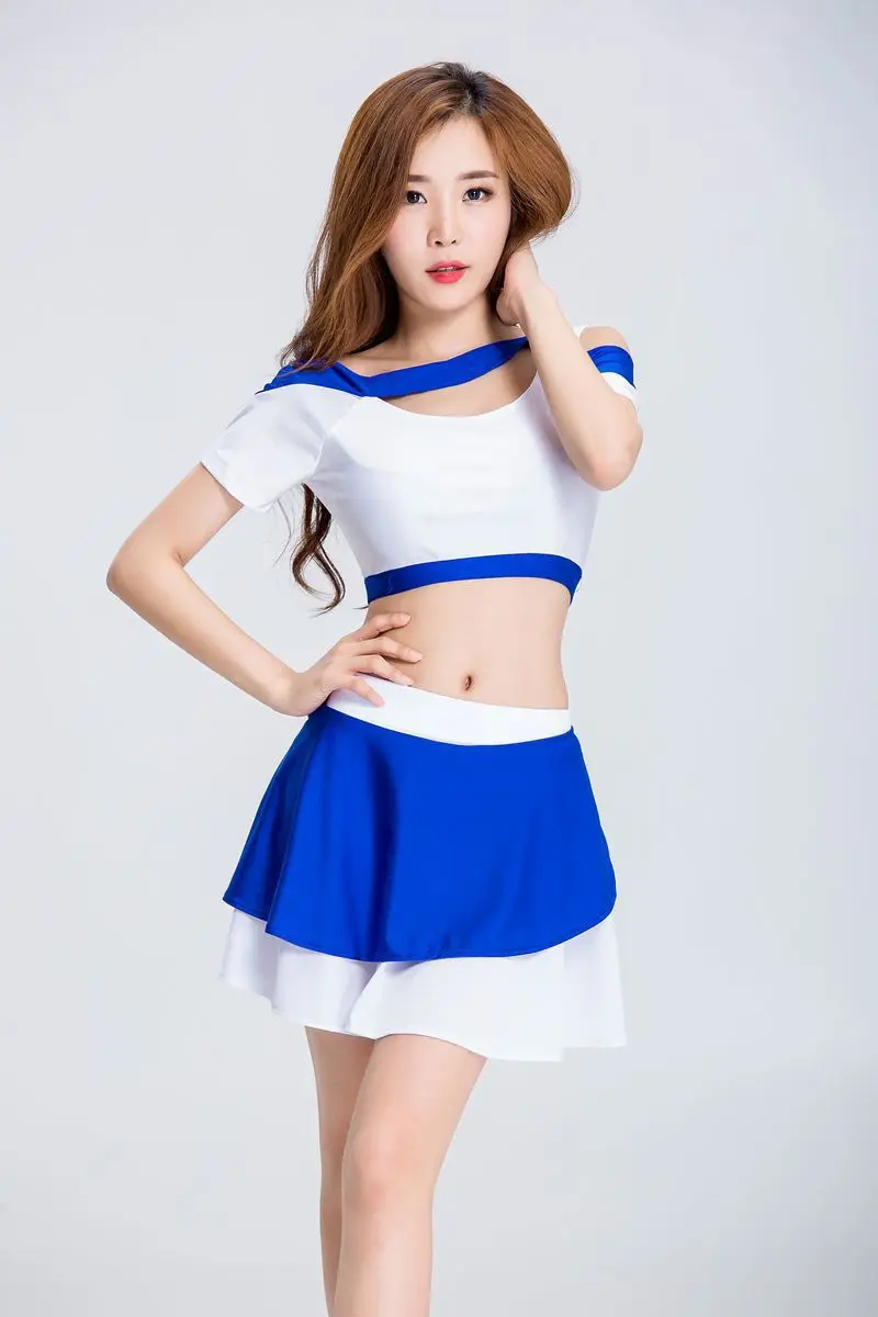 Сексуальный синий белый костюм Болельщицы одежда для футбола регби баскетбола