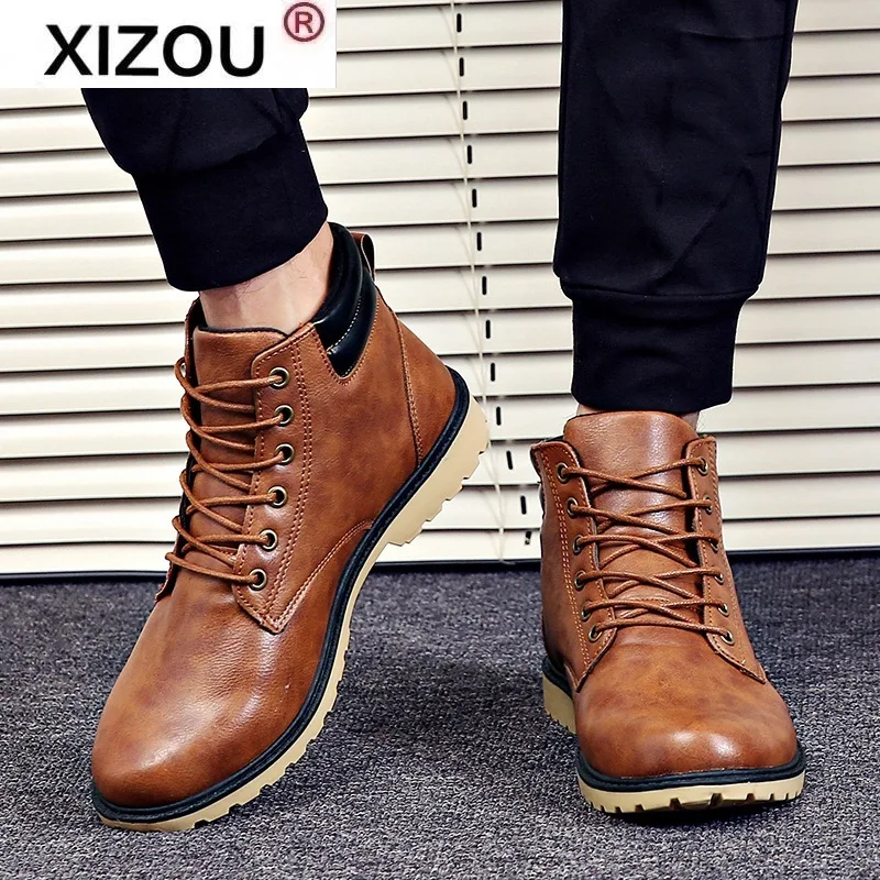 

New Leather Boots Men Winter Spring Vintage Motorcycle Boots Male Snow Ankle High Top Men's Boots Casual Shoes for Men