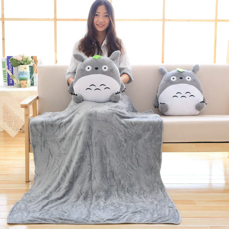 

35cm Plush Totoro Pillow Stuffed Animal Cat Soft Dolls Totoro Cushion with Blanket 3 In 1 Plush Toys for Girl Kids Birthday Gift