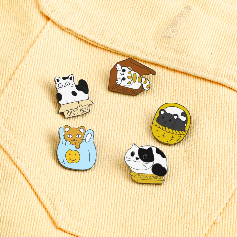 Bag Basket Cat Animal Brooches Kids Coat Lapel Pin Badges Jewelry Gift Friend