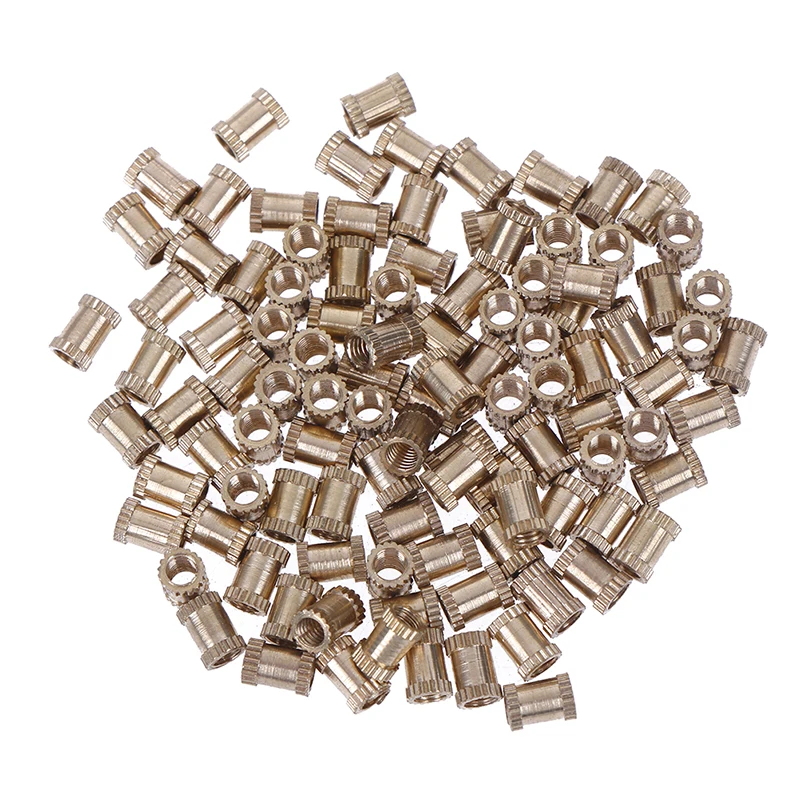 

100pcs M3x6mm Knurled Nuts Threaded Round Brass Knurl Thread Insert Nuts Brass Tone Nuts