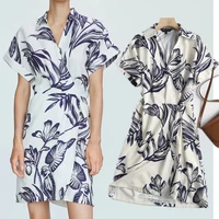 maxdutti england style fashion dress women tropical paisley printing summer vestidos simple v neck elegant party mini dress tops