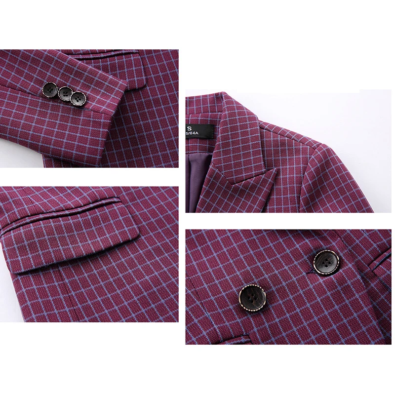 

Woman Formal Suits Lady Suit Office with Pant Novelty Plaid Double Breasted OL Casual Blazers Autumn Winter Business Pantsuits