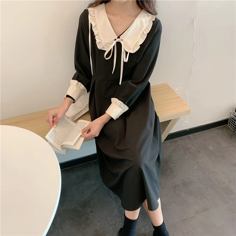 

Новинка осени платье во французском стиле ретро с V-образным вырезом и длинным рукавом женское платье большого размера для полных девушек п...