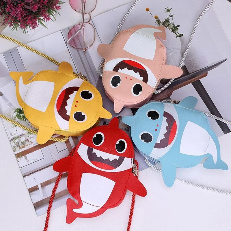 

Kids Kawaii Backpack Cute Cartoon Shark Pattern Crossbody Bag PU Leather Coin Purse For Children Boys Girls Gift Zipper Closure