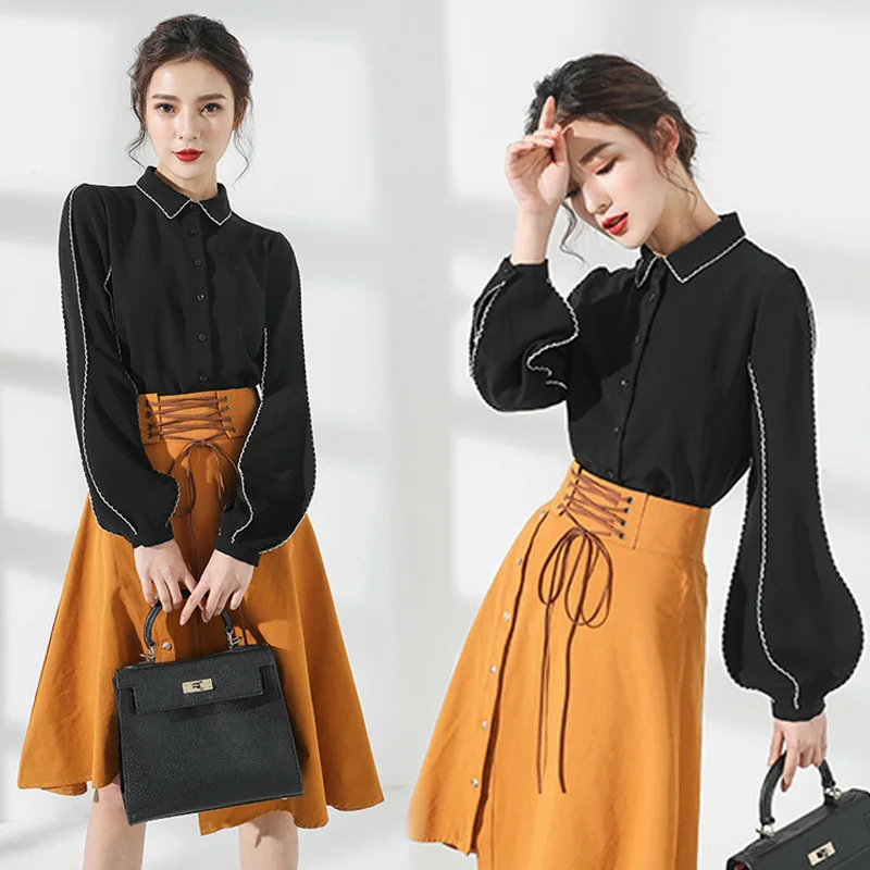 Женская блузка с пуговицами и воротником шифоновая длинным рукавом 2148 50 2020 |