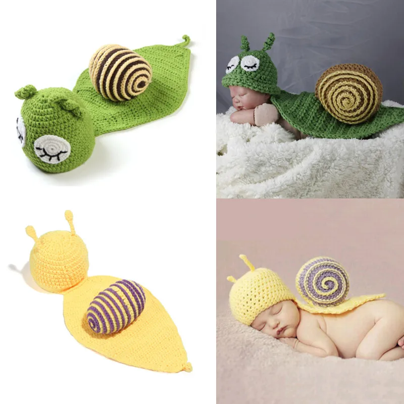 

Cute 2 Styles Newborn Photography Prop Crochet Knitted Handmade Children's Bodysuit Baby Snail Photography Costume