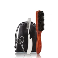 wooden handle bristle brush beard shaving set with gift bag stainless steel scissor men facial care