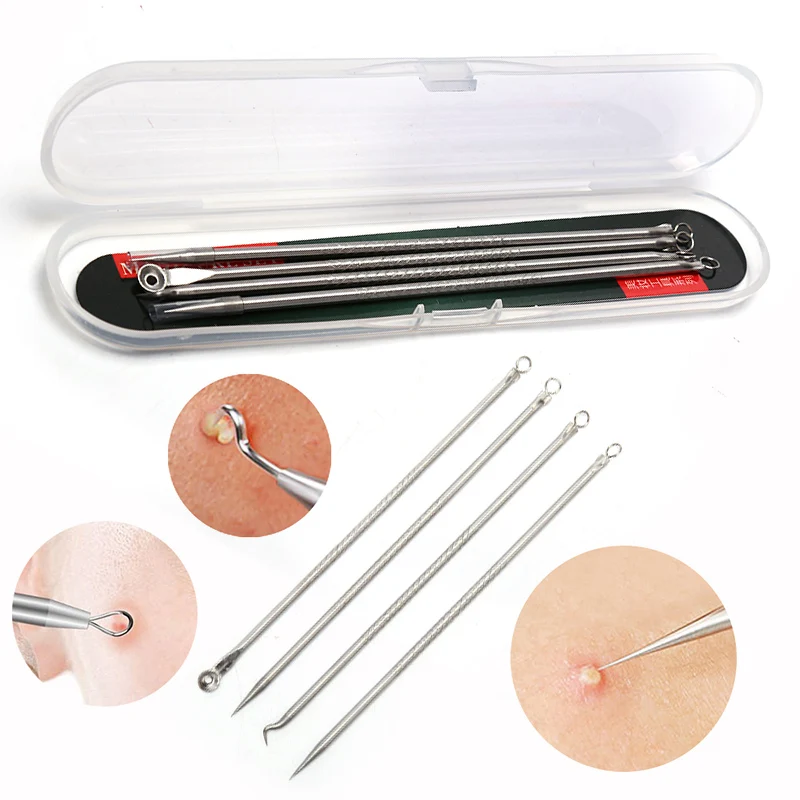 

4pcs/set Facial Pore Cleaner Spoon Blackhead Comedone Acne Pimple Blackhead Remover Tool Needles for Face Skin Care Tool
