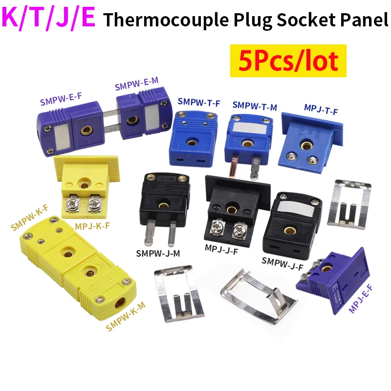 

5pcs SMPW-K/J/T/E/-M/F MPJ-K/J/T/E-F Thermocouple Plug Socket And Panel Compensation Wire Connector