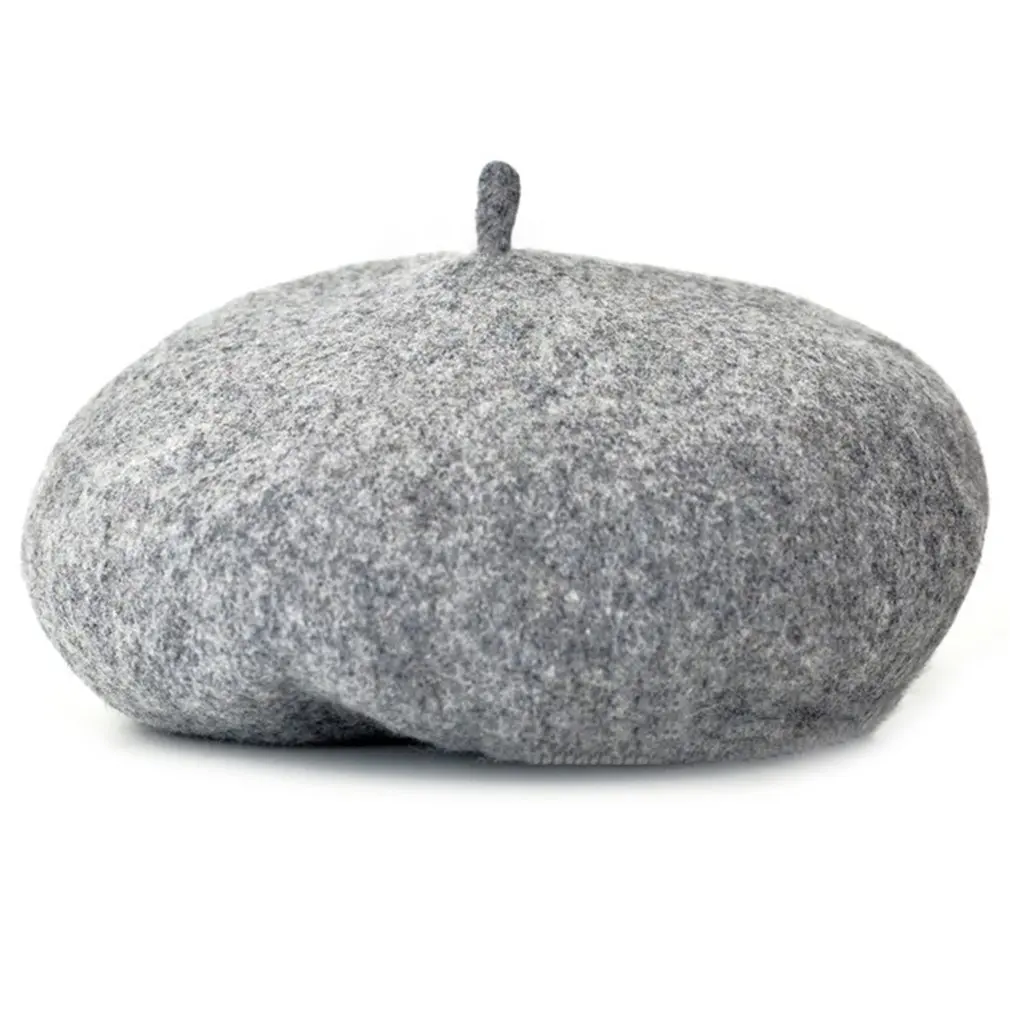 grey Осенне-зимние однотонные винтажные береты, круглая Мягкая шерстяная Шапка-бини французского художника для девочек, детская шапка, модный аксессуар - Цвет: grey